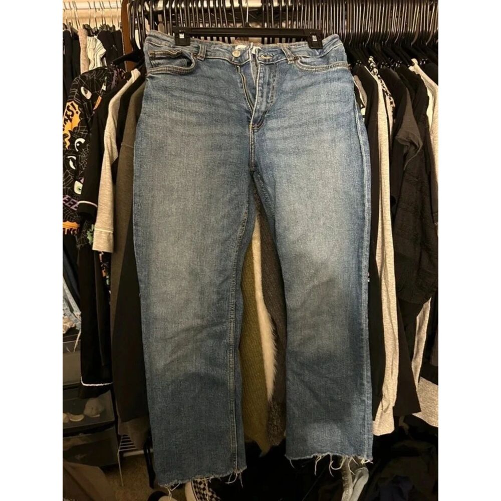 ZARA High-Waisted Raw Hem Straight Leg Jeans